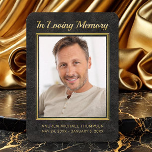 Memorial Black Leather Gold Photo Funeral Card