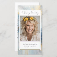 Memorial Blue and Gold Photo Funeral Bookmark