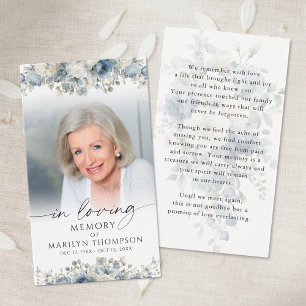 Memorial Blue Floral Photo Funeral Prayer Card