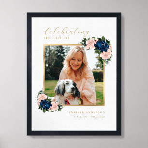 Memorial Blue Pink Floral Photo Welcome Sign