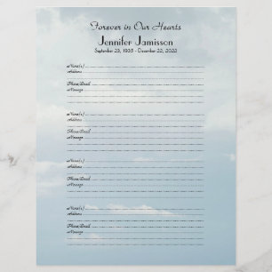 Memorial Book Binder Filler Sign-In Page Pale Sky
