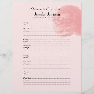 Memorial Book Filler Coral Pink Rose Sign-In Page