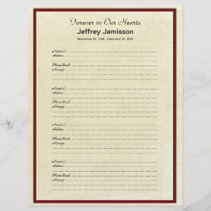 Memorial Book Filler Sign-In Page 4 Names per Page