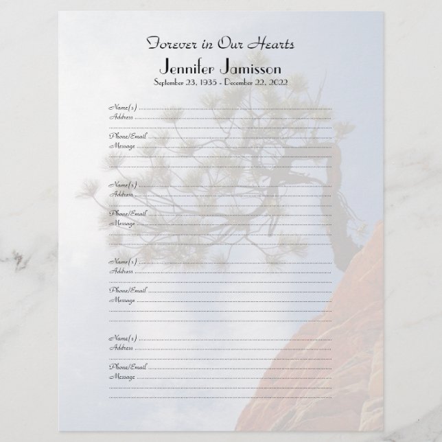 Memorial Book Filler Sign-In Page Bonsai Tree (Front)