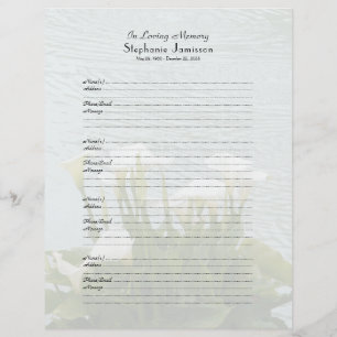 Memorial Book Filler Sign-In Page Calla Lilies Custom Letterhead