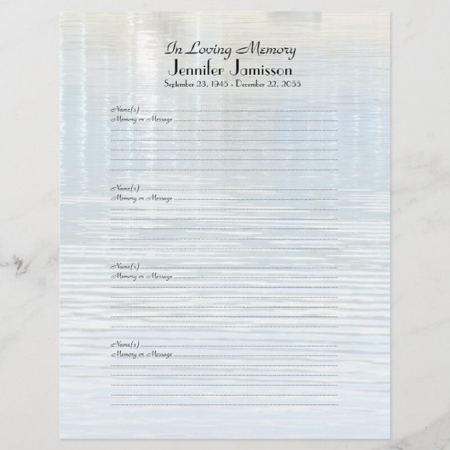 Memorial Book Sign-In Page Water Reflection Filler (Front)