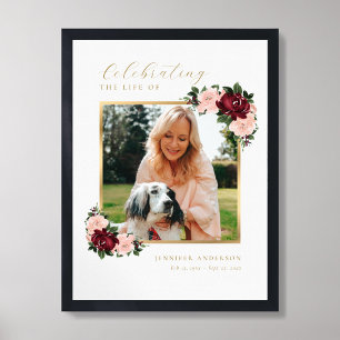 Memorial Burgundy Pink Floral Photo Welcome Sign