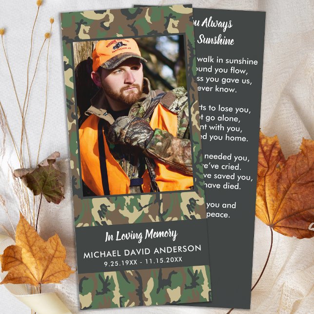Memorial Camo Photo Funeral Prayer Card Bookmark (Creator Uploaded)