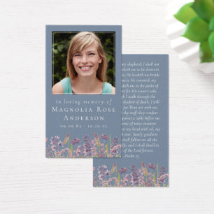 Memorial Card Dusty Blue Wildflower Lavender