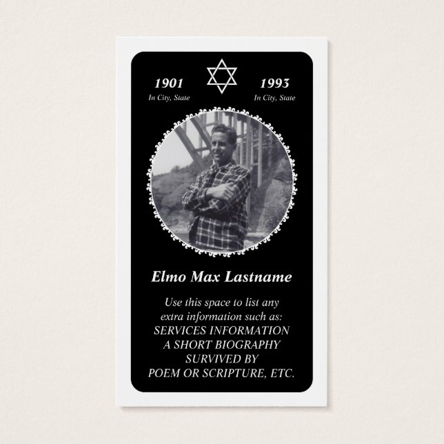 memorial card : elegant star of david (Back)