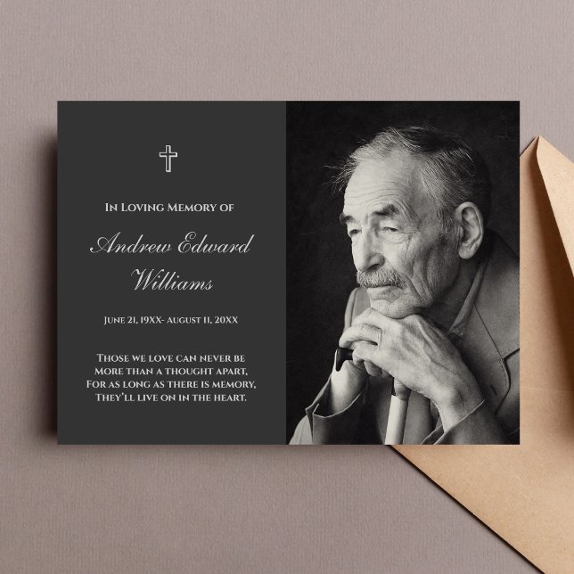 Memorial Card With Photo Funeral Charcoal Gray (Photo Memorial Prayer Card)
