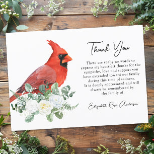 Memorial Cardinal Floral Modern Sympathy Funeral Thank You Card