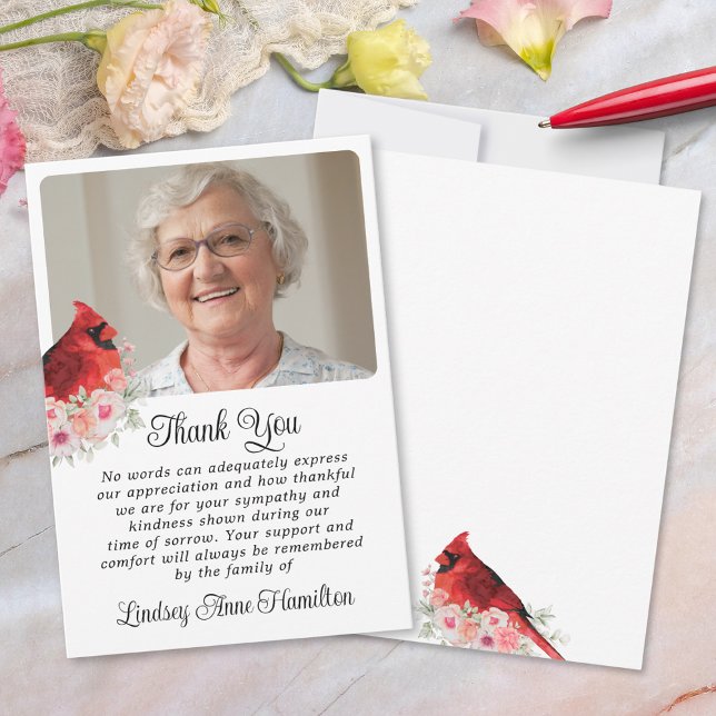 Memorial Cardinal Floral Photo Thank You (Creator Uploaded)