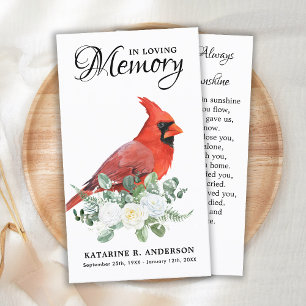 Memorial Cardinal Floral Roses Funeral Prayer Card