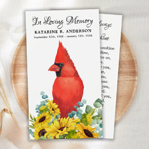 Memorial Cardinal Sunflowers Funeral Prayer Card
