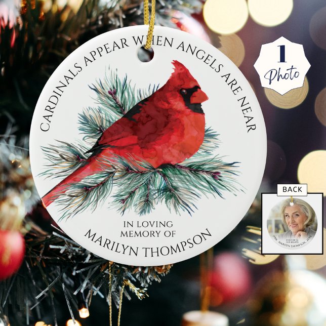 Memorial Cardinals Appear When Angels Near Photo Ceramic Tree Decoration (Creator Uploaded)