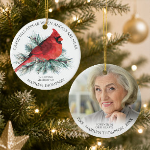 Memorial Cardinals Appear When Angels Near Photo Ceramic Tree Decoration