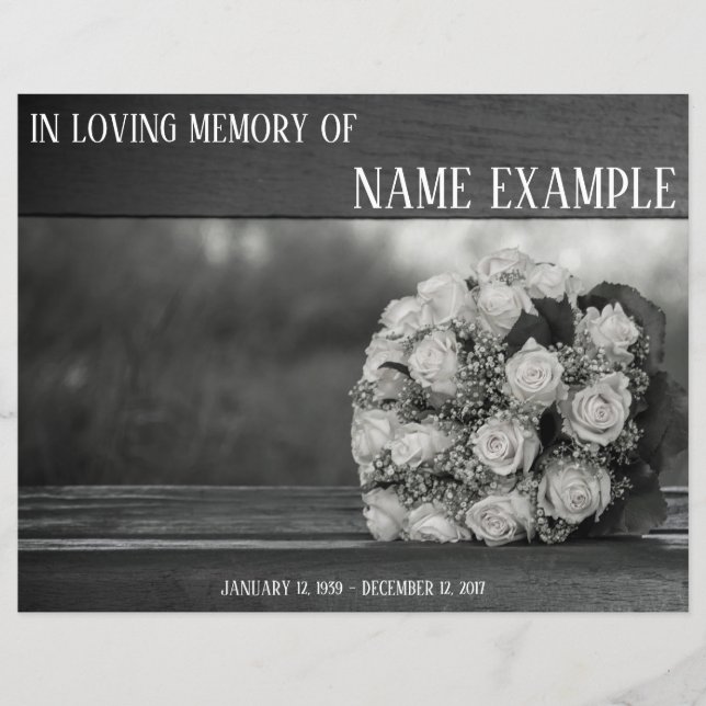 Memorial Cards A bouquet of white roses monochrom (Front)