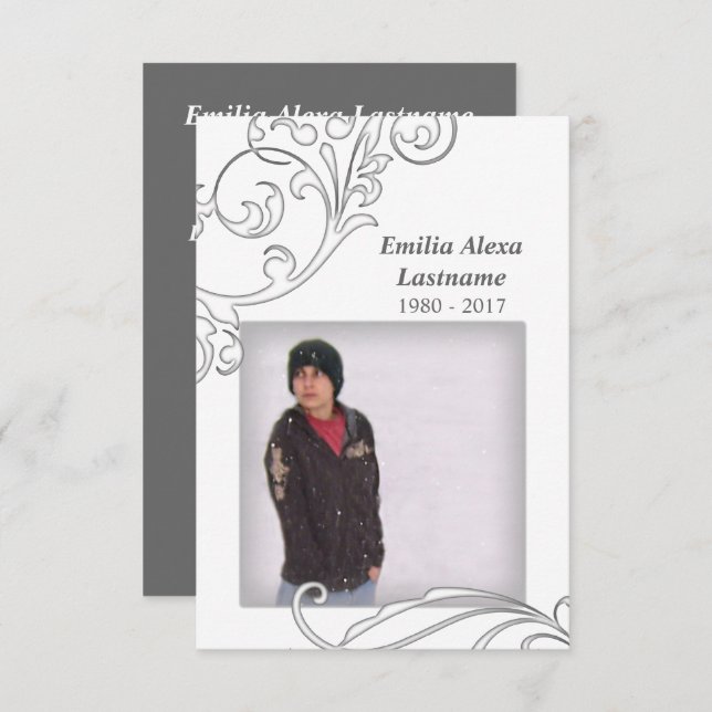 memorial cards : white flourish (Front/Back)