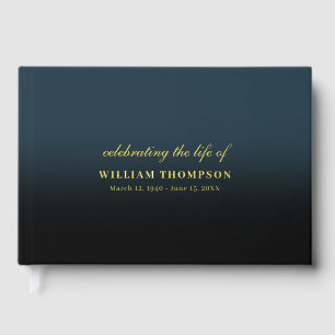 Memorial Celebrating Life Funeral Navy Black Gold Guest Book