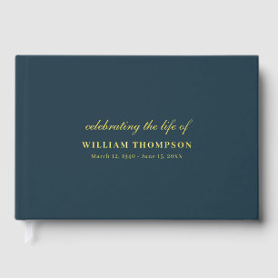 Memorial Celebrating Life Of Funeral Navy Gold Guest Book