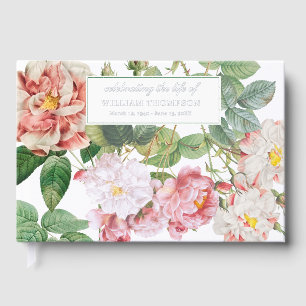 Memorial Celebrating Life Of Funeral Pink Roses Guest Book