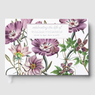 Memorial Celebrating Life Of Funeral Purple Floral Guest Book