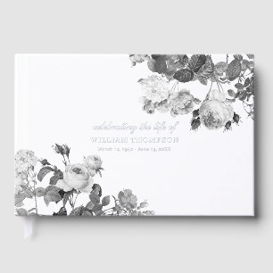 Memorial Celebrating Life Of Funeral White Roses Guest Book