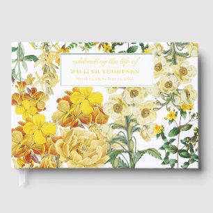 Memorial Celebrating Life Of Funeral Yellow Floral Guest Book