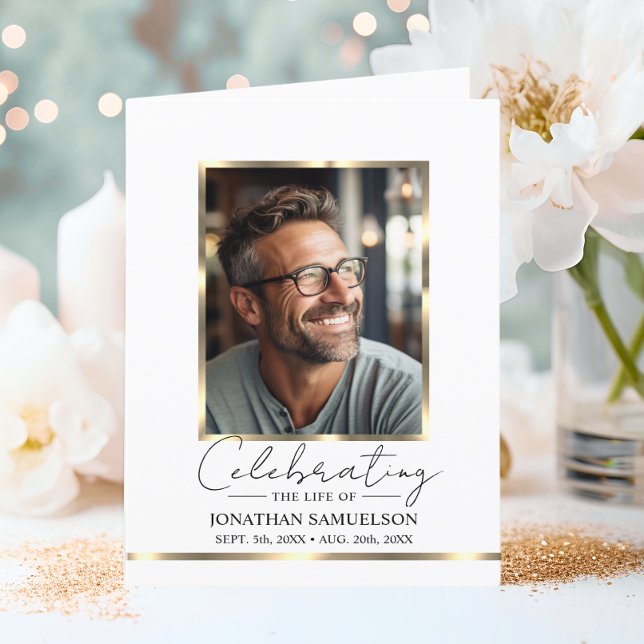 Memorial Celebrating the life Gold Program PHOTO Thank You Card (Memorial Celebrating the life Gold Program PHOTO)