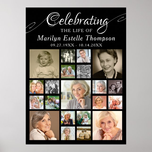 Memorial CELEBRATING THE LIFE OF 21 Photo Black Poster (Front)