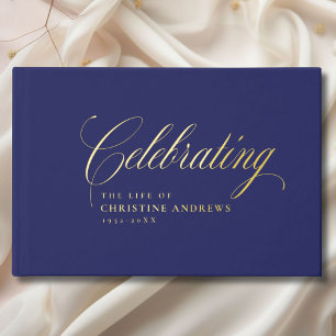 Memorial "Celebrating the life of" Gold-Foil, Blue Guest Book