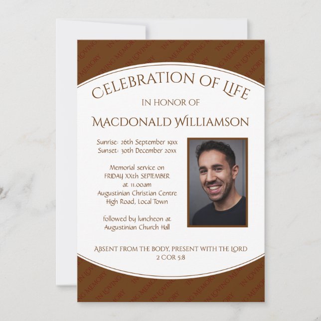 Memorial CELEBRATION OF LIFE Funeral BROWN Invite (Front)