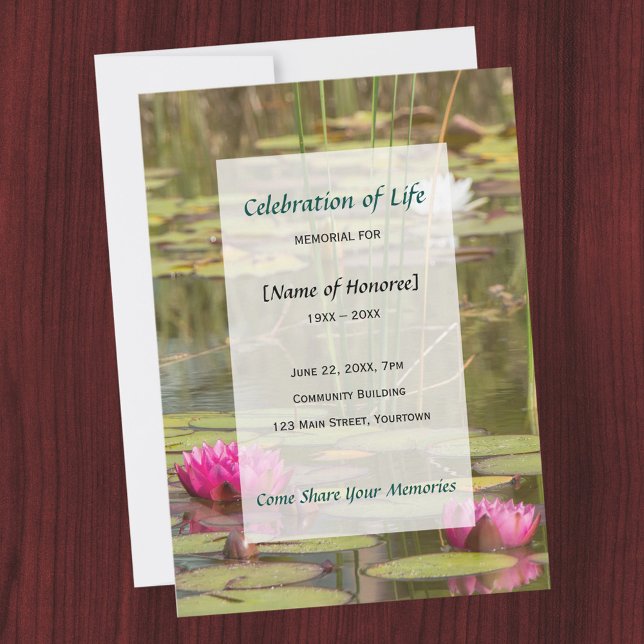 Memorial Celebration of Life Water Lily Invitation (Creator Uploaded)