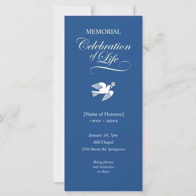 Memorial Celebration of Life White Dove Invitation (Front)