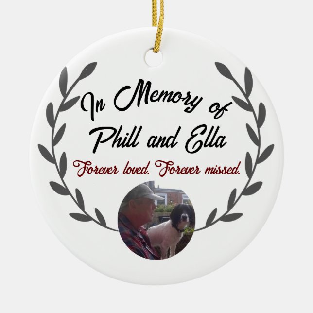 Memorial ceramic circle with custom photo & text ceramic tree decoration (Front)