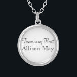 Memorial Charm for Wedding Bouquet in White Silver Plated Necklace<br><div class="desc">Wedding Memorial Bouquet Charms. Remember those who cannot be with you on your special day with a memorial bridal charm. A lovely sentimental keepsake for the bride to carry in her bouquet. This charm has a black background with the phrase, "Forever in my Heart" and a place below for your...</div>