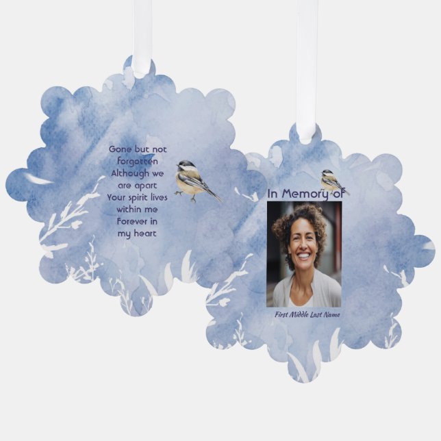 Memorial Chickadee Bird Winter Snow Tree Tree Decoration Card (Front/Back)