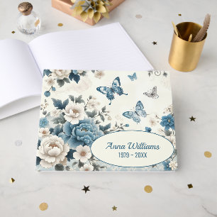 Memorial Chinoiserie Flowers and Butterflies Guest Book