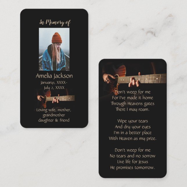 Memorial Christian Memory Card Music Guitar  (Front/Back)