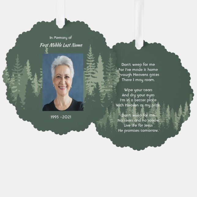 Memorial Christian Wilderness Forest Trees Tree Decoration Card (Front/Back)
