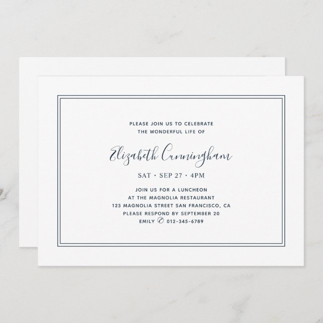 Memorial Classic Simple Chic Elegant Frame Invitation (Front/Back)