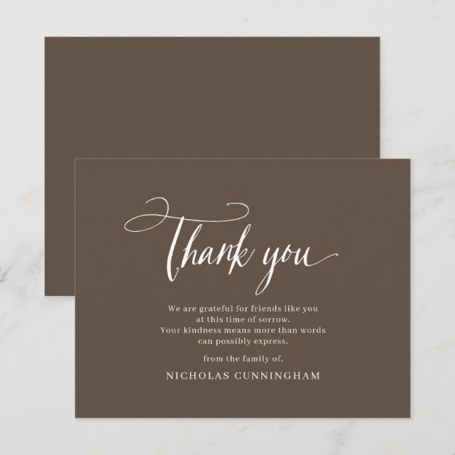Memorial Classic Simple Cursive Typography Thank You Card (Front/Back)