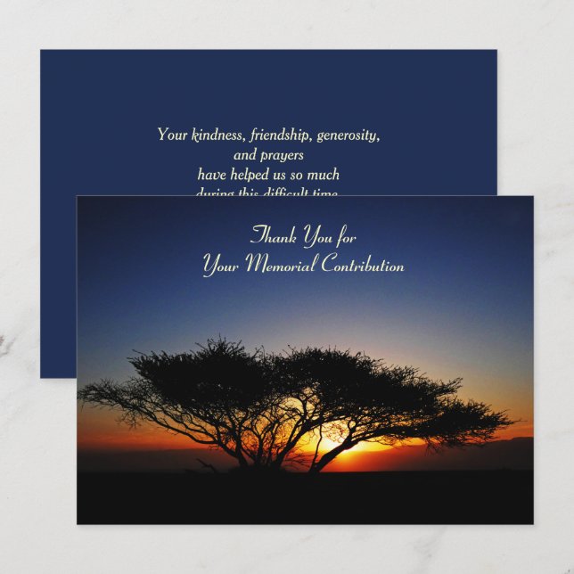 Memorial Contribution Lone Acacia Tree Thank You Card (Front/Back)