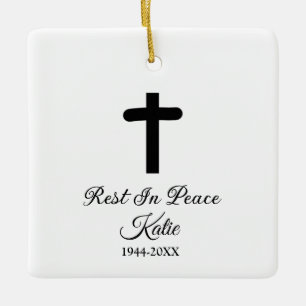 memorial cross rest in peace add name year date ceramic ornament