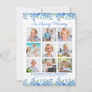 Memorial Custom Photo Collage Blue Floral Sympathy Thank You Card