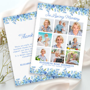 Memorial Custom Photo Collage Blue Floral Sympathy Thank You Card