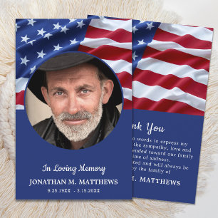 Memorial Custom Photo Patriotic USA Flag Funeral Thank You Card