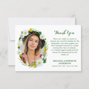 Memorial Daisy Floral Photo Sympathy Funeral Thank You Card