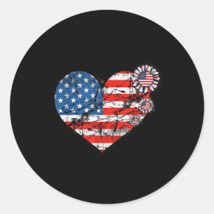 Memorial Day 4th July Patriotic Heart Classic Round Sticker